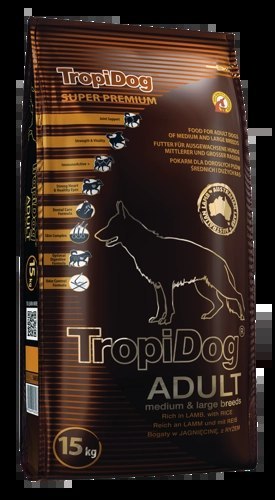 Tropidog Super Premium Adult Medium & Large Breed Jagnięcina Z Ryżem 15kg