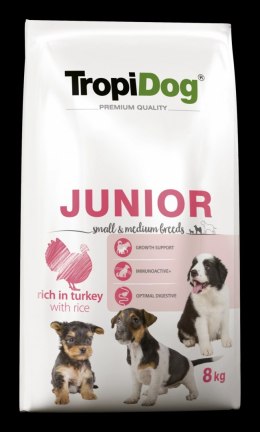 Tropidog Premium Junior Small And Medium Breeds Łosoś Z Ryżem 8kg