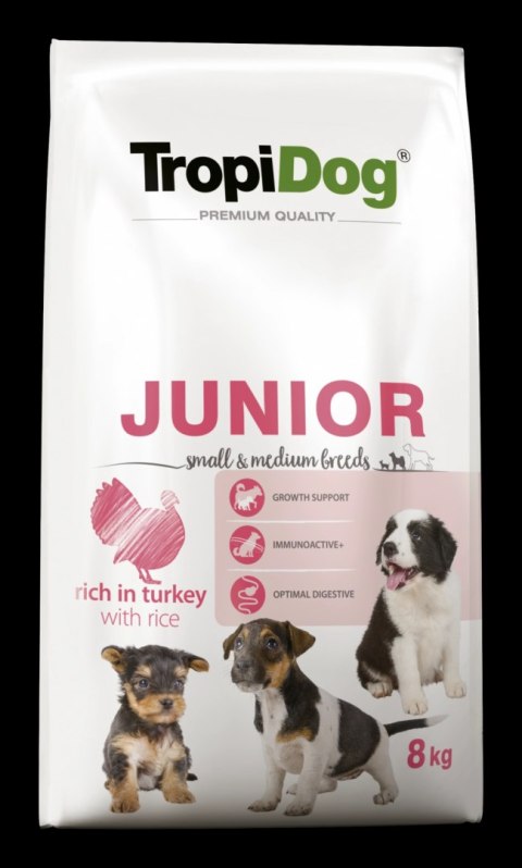 Tropidog Premium Junior Small And Medium Breeds Łosoś Z Ryżem 8kg